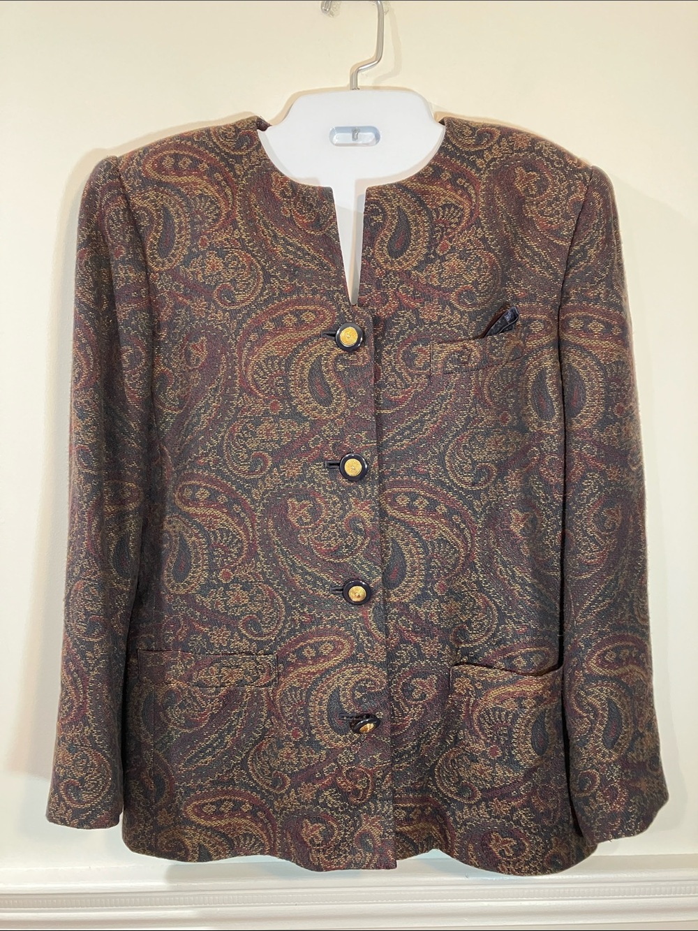 Le Suit Paris Women's Paisley Pattern Collarless Blazer Brown Multi 12